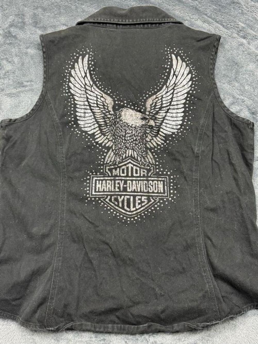 Harley-Davidson Vest Womens Size Black Denim Studded Eagle Biker